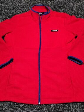 Lands End Jacket Women's XL Full Zip Grid Fleece Long Sleeve Red Blue Trim NWOT